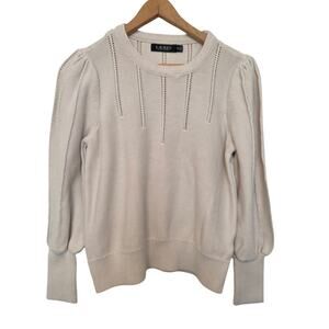Lauren Ralph Lauren Sweater Cream Ivory XL Crew Marmie 3D Fitted Puff Sleeve EUC